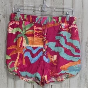 C & C California Red Mulitcolor Floral Tassel Drawstring Shorts Size Large